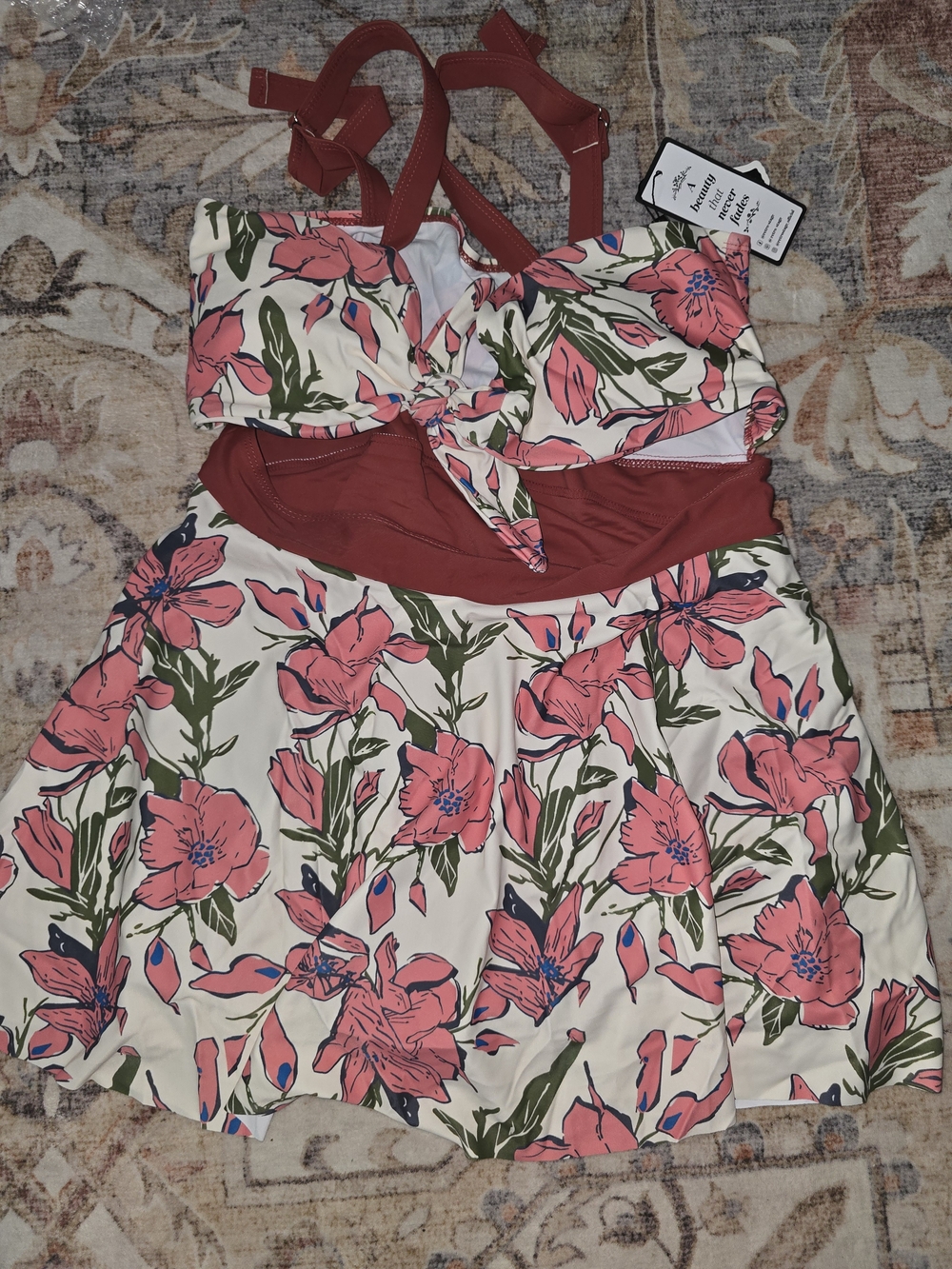 Floral One-Piece Swimdress in Pink & Cream